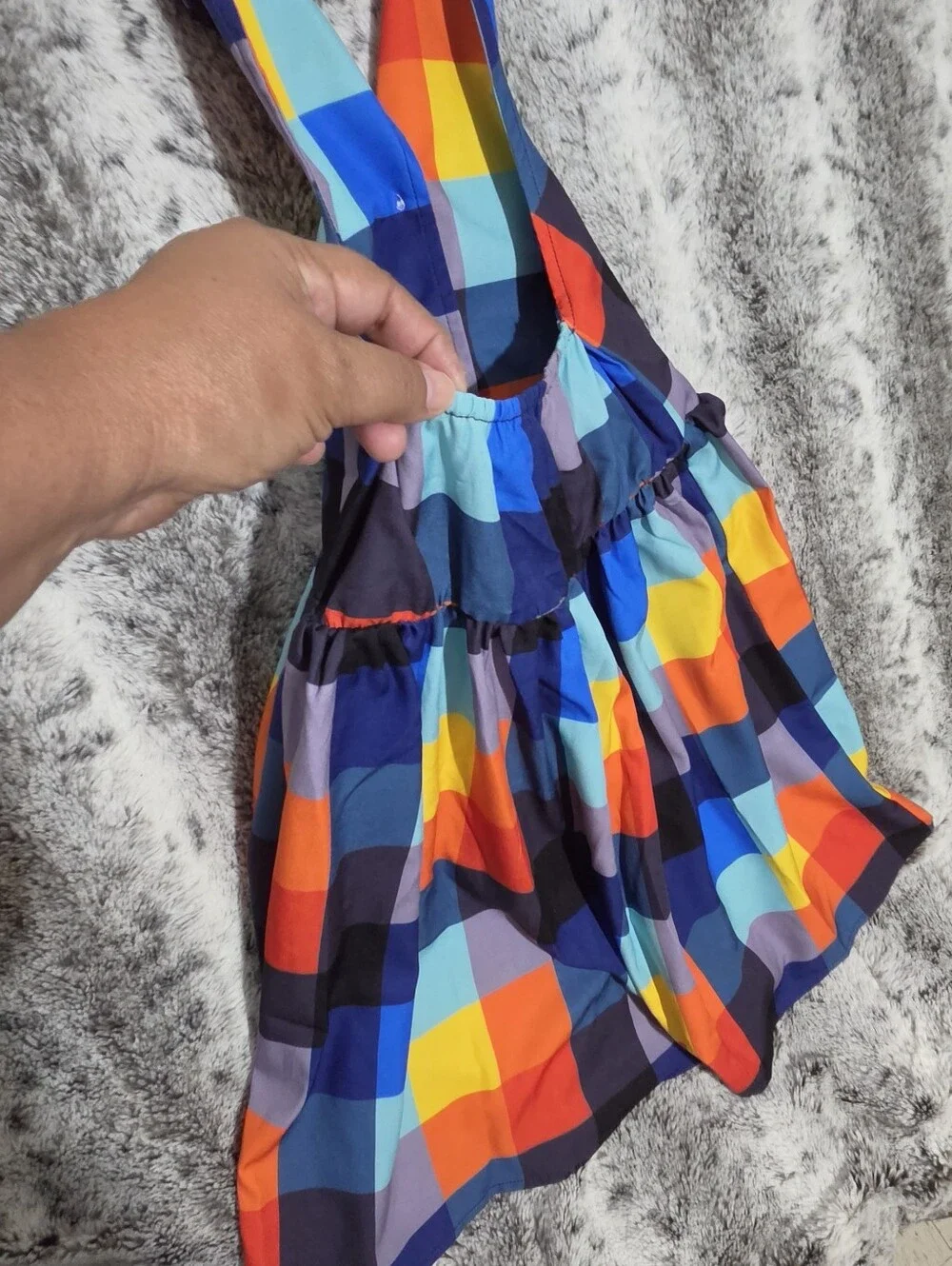 Girls Multicolor Check Halter Dress - Bright Plaid Sixe 7